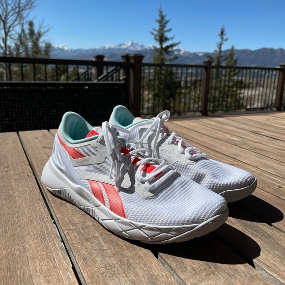Reebok Nanoflex TR Women's Training Sneaker Shoes White/Coral/Glow - Picture 1 of 8